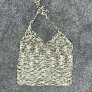 Green pink and white halter top, XS